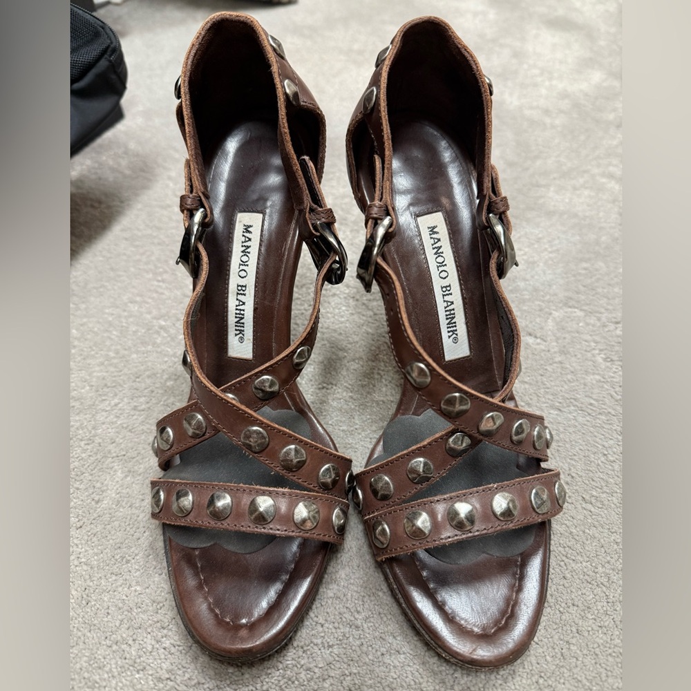 Manolo Blahnik Brown Studded Heels